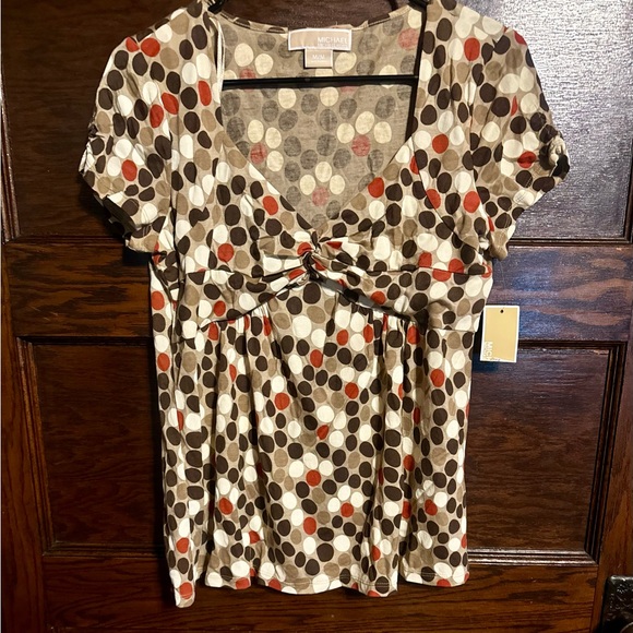 Michael Kors Brown, Cream, and Red Polka Dot Blouse, NWT, Size M - Picture 1 of 7